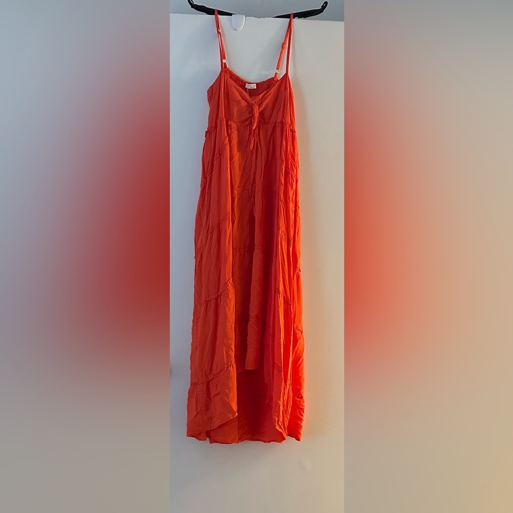 Lovestitch Orange Maxi A-Line Pleated Skirt